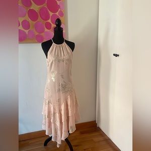 💝 NEW Parker  NY Cocktail Maxi dress Rose & Gold ruffle